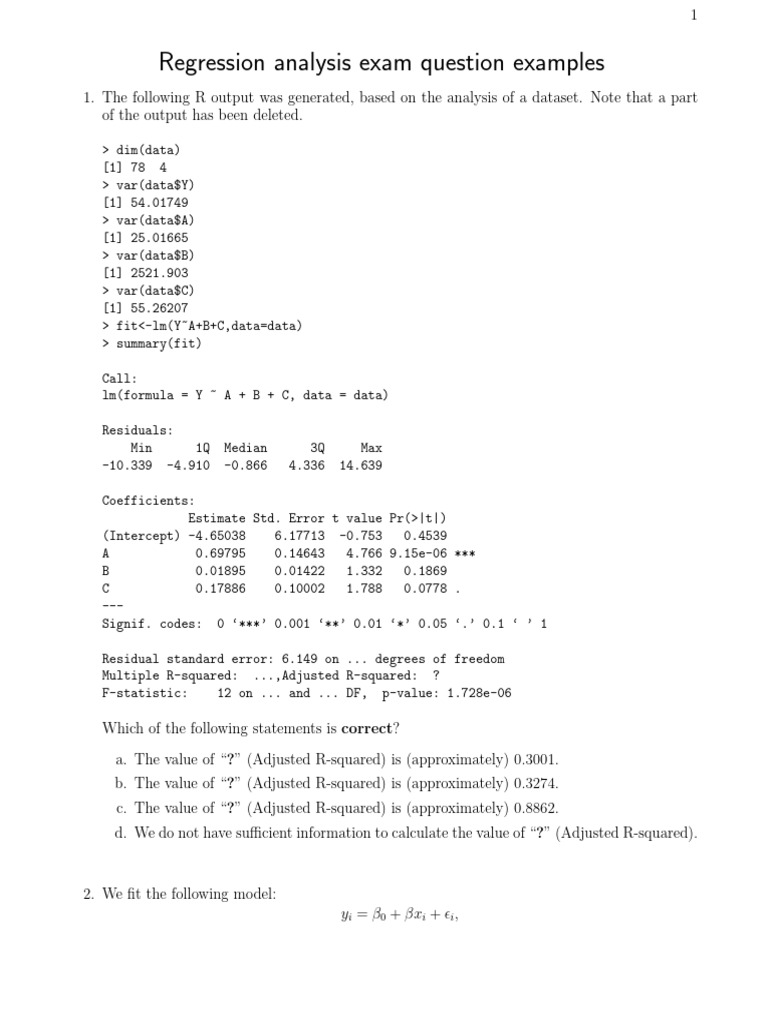 LM Regression Analysis On Campus Exam Question Examples | PDF ...