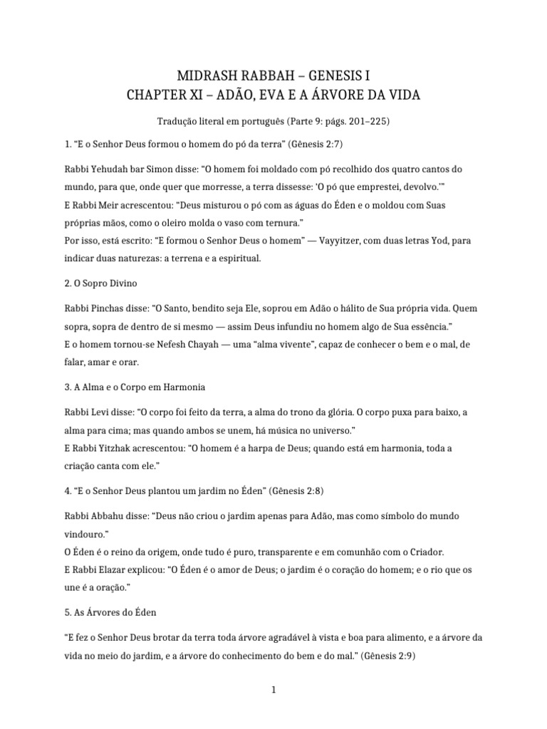 Midrash Rabbah Genesis I Part 9 Adam and Eve FIXED | PDF | Adão e Eva ...