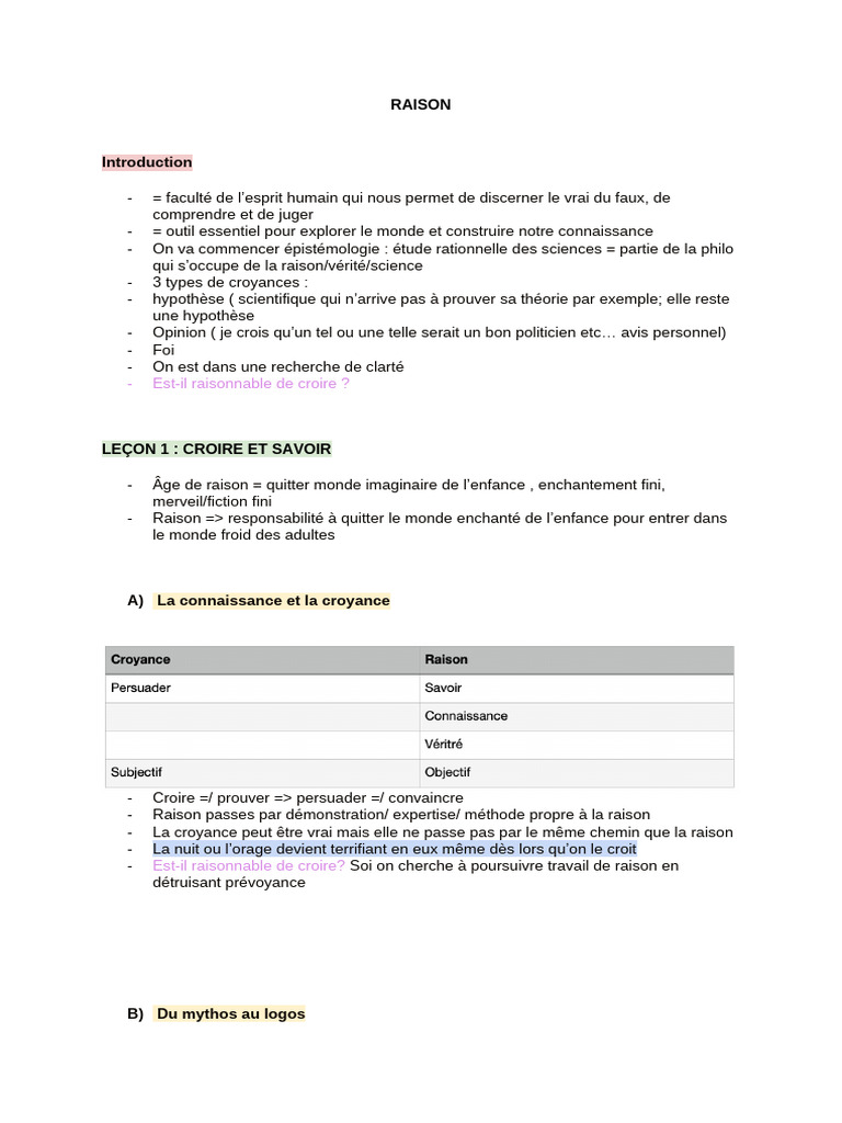 La Raison | PDF | Raison | Vérité