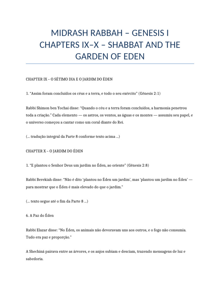 Midrash Rabbah Genesis I Part 8 Shabbat and Eden | PDF