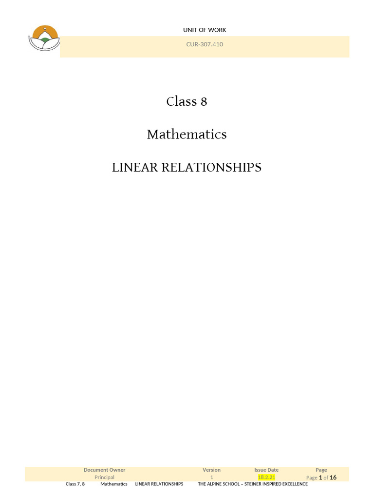 3.2 Linear Relationships Y8 | PDF | Cartesian Coordinate System | Equations