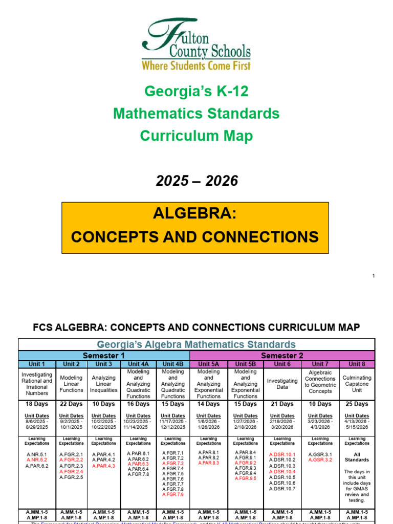 25 26FCSAlgebraCCCurriculumMap | PDF | Function (Mathematics) | Equations