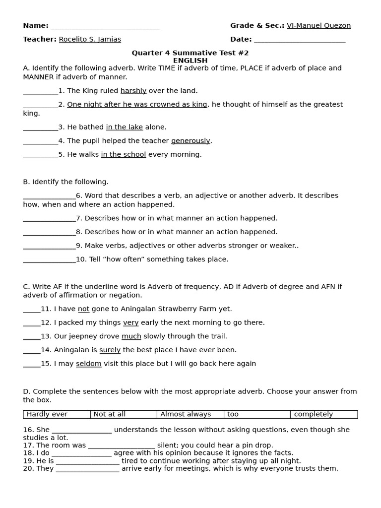 Q4 Summative Test 2 - Final | PDF