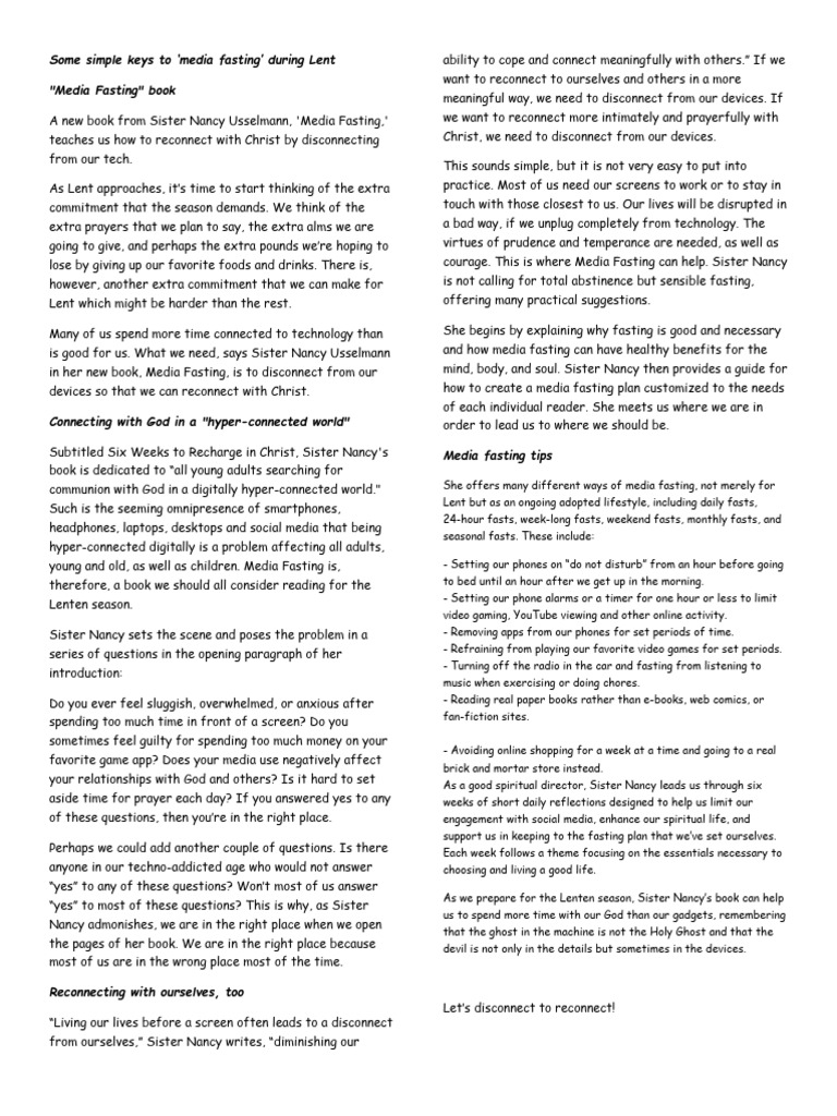 Media Fasting | PDF | Lent | Fasting
