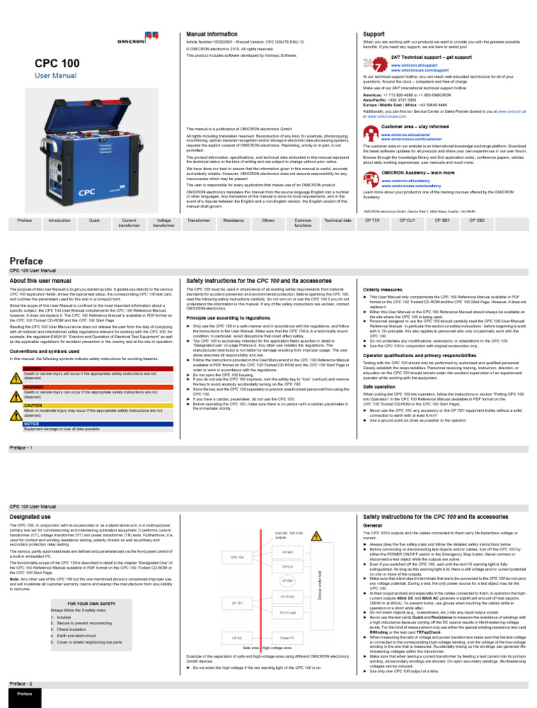 CPC 100 User Manual | PDF | Electrical Connector | High Voltage