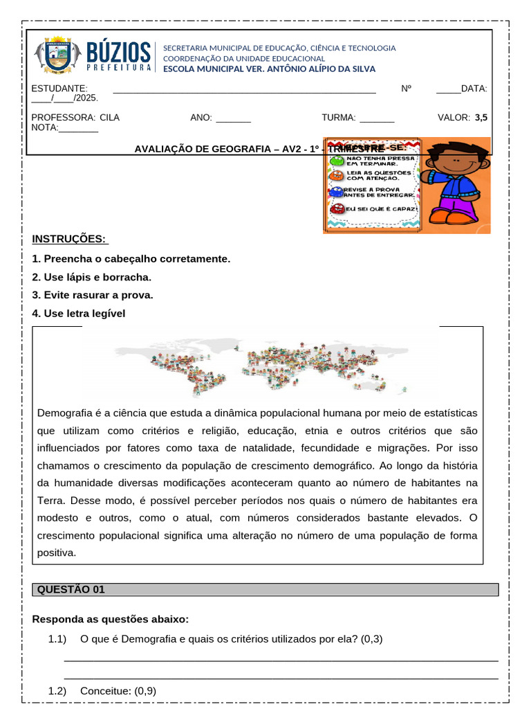 Av 2 de Geografia 1° Trimestre | PDF | Brasileiros | Brasil