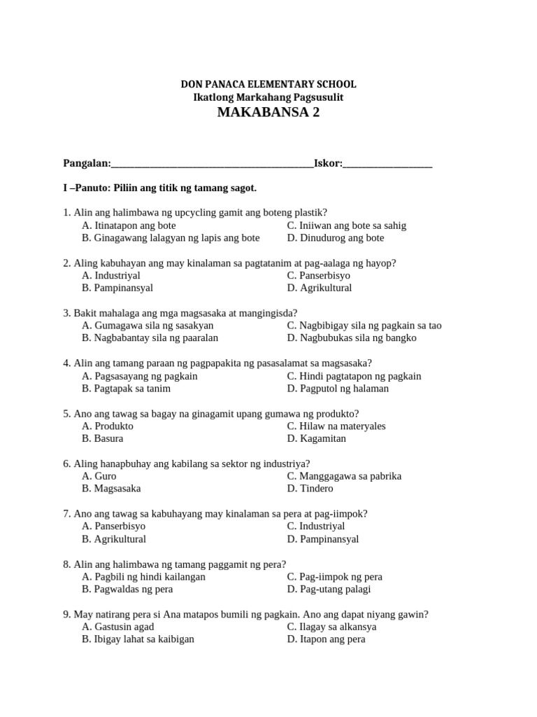 PT - q3 Makabansa 2 Matatag With Tos Key | PDF