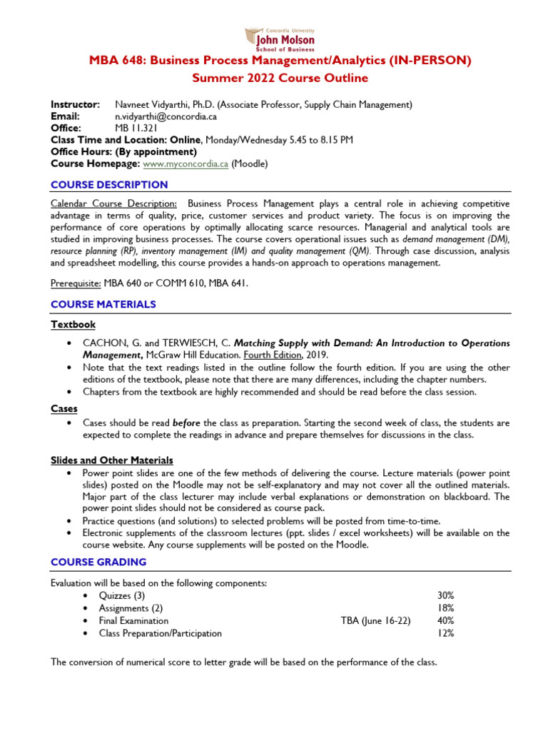 MBA648 Summer2022 Outline | PDF | Project Management | Business