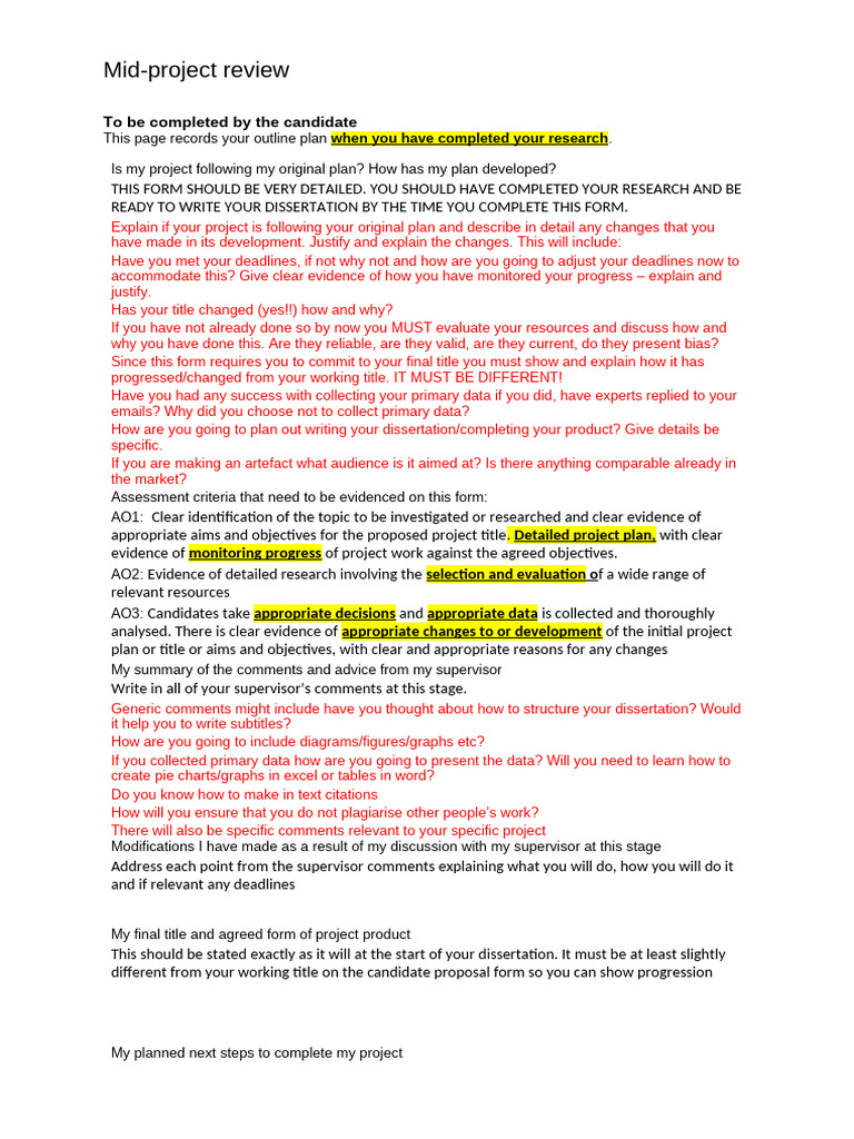 4 Mid Project Review Guidelines | PDF | Thesis | Cognition