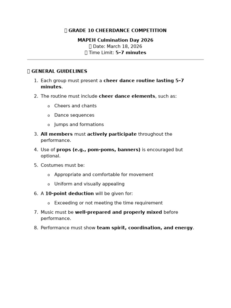 ? Grade 10 Cheer Dance Competition 2026 | PDF