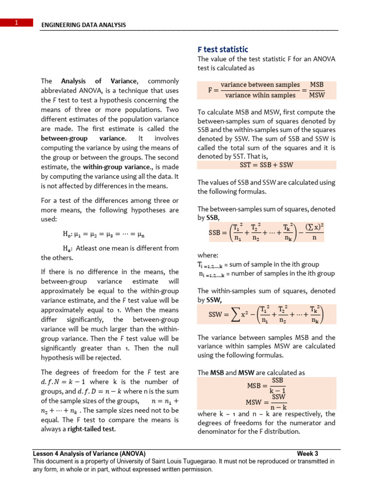 Lesson 4 Analysis of Variance F-Test Using Jamovi | PDF | F Test | Variance