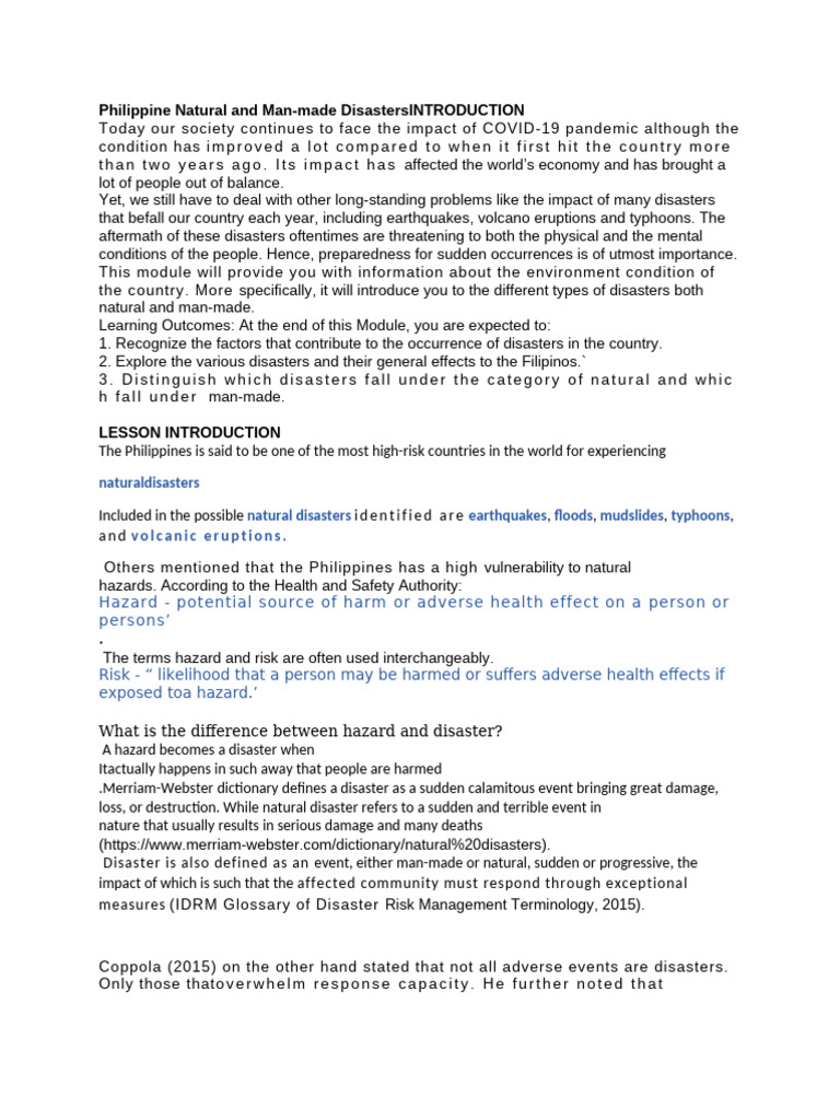 Philippine Natural and Man-Made Disaster | PDF | Hazards | Philippines