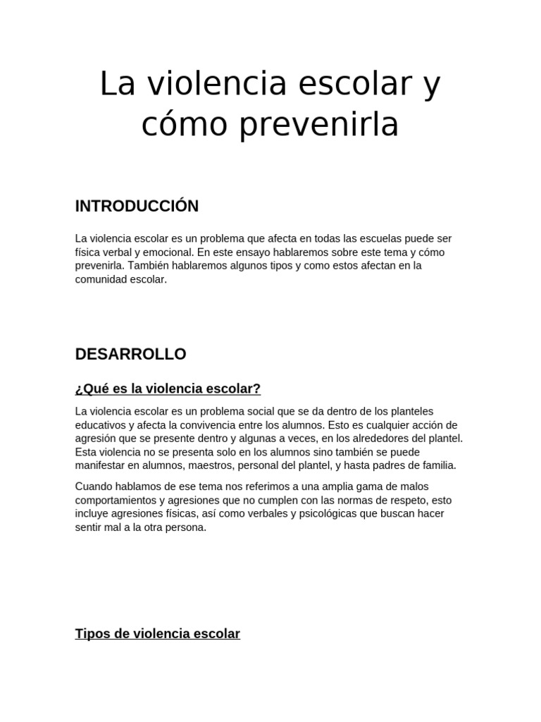 La Violencia Escolar y Cómo Prevenirla | PDF | Violencia | Acoso ...