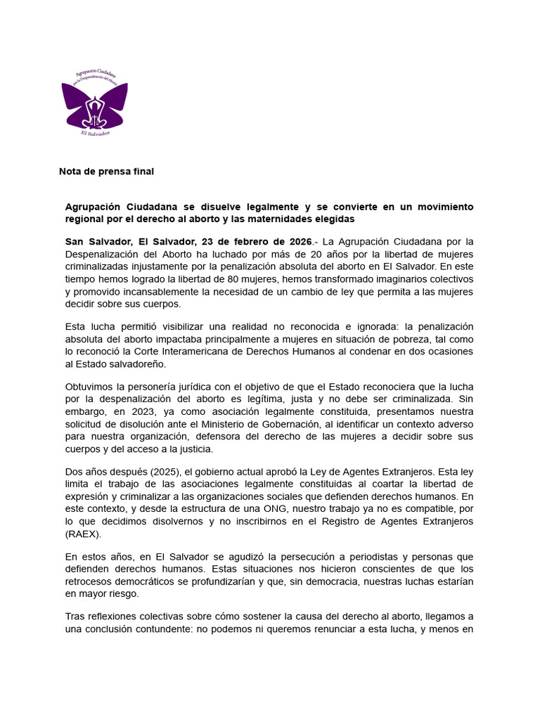 Nota de Prensa Cierre | PDF | Derechos humanos | El Salvador
