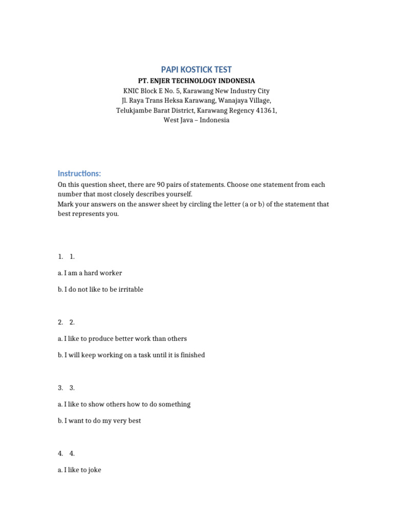 PAPI Kostick Test PT Enjer English | PDF