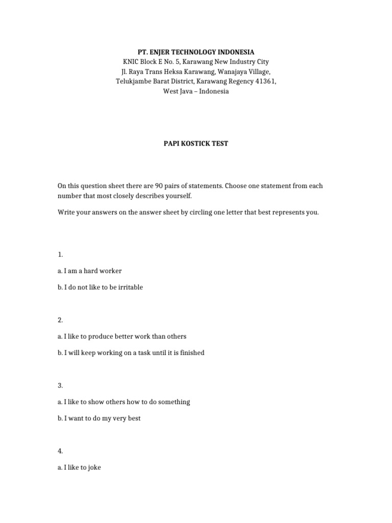 PAPI Kostick Test PT Enjer English FULL 90 | PDF