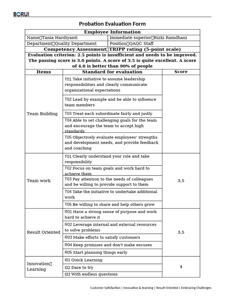 Probation Evaluation Form | PDF | Leadership | Evaluation