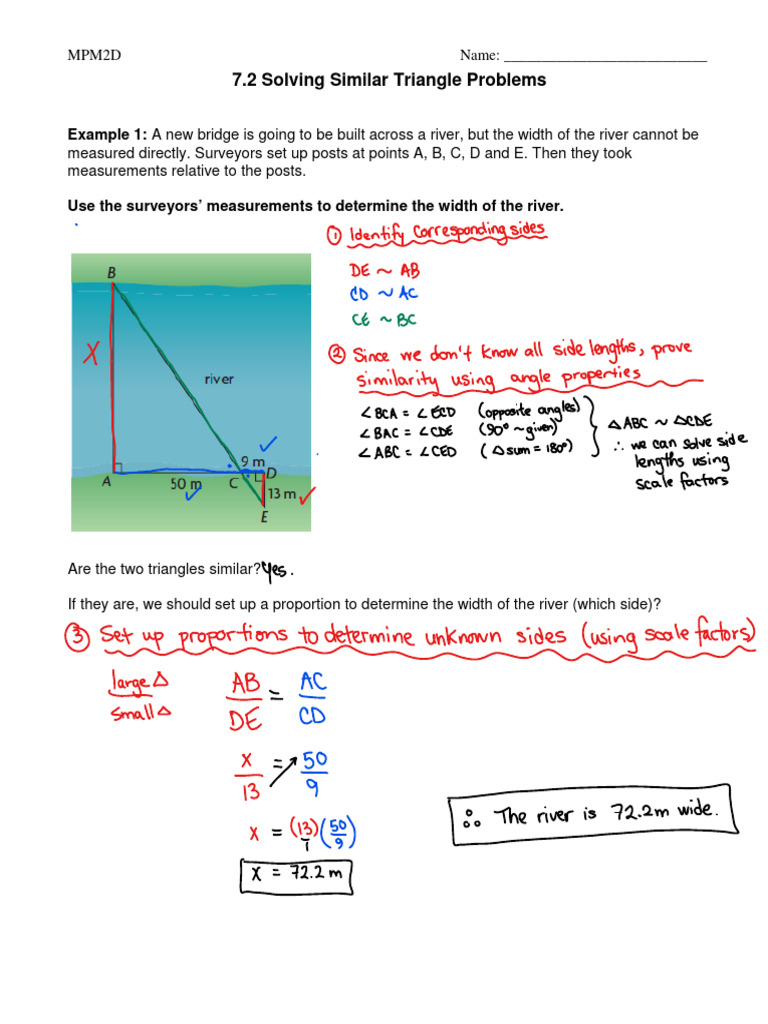 7.2 Solving Similar Triangle Problems (Solutions) | PDF