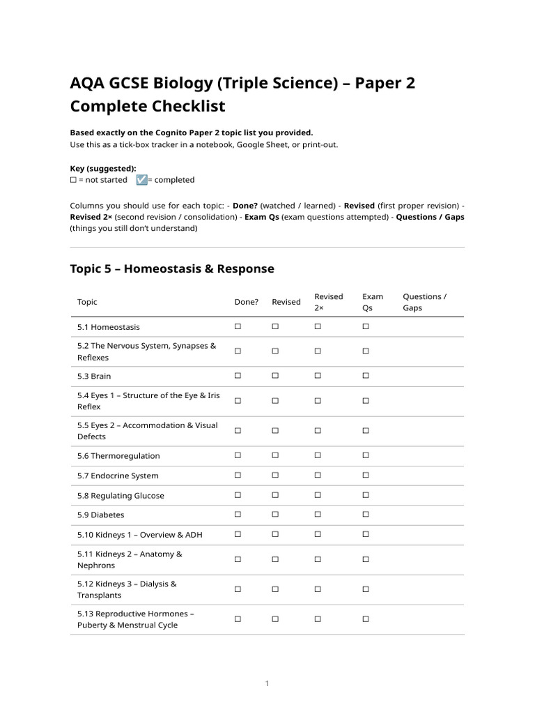 Aqa Gcse Biology Triple Science - Paper 2 Checklist | PDF | Genetics ...