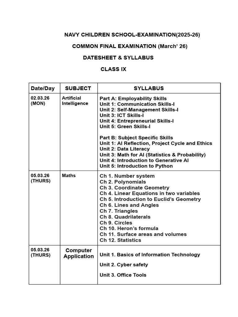 Class IX-CFE Syllabus (2025-26) | PDF | Geometry | Mathematics