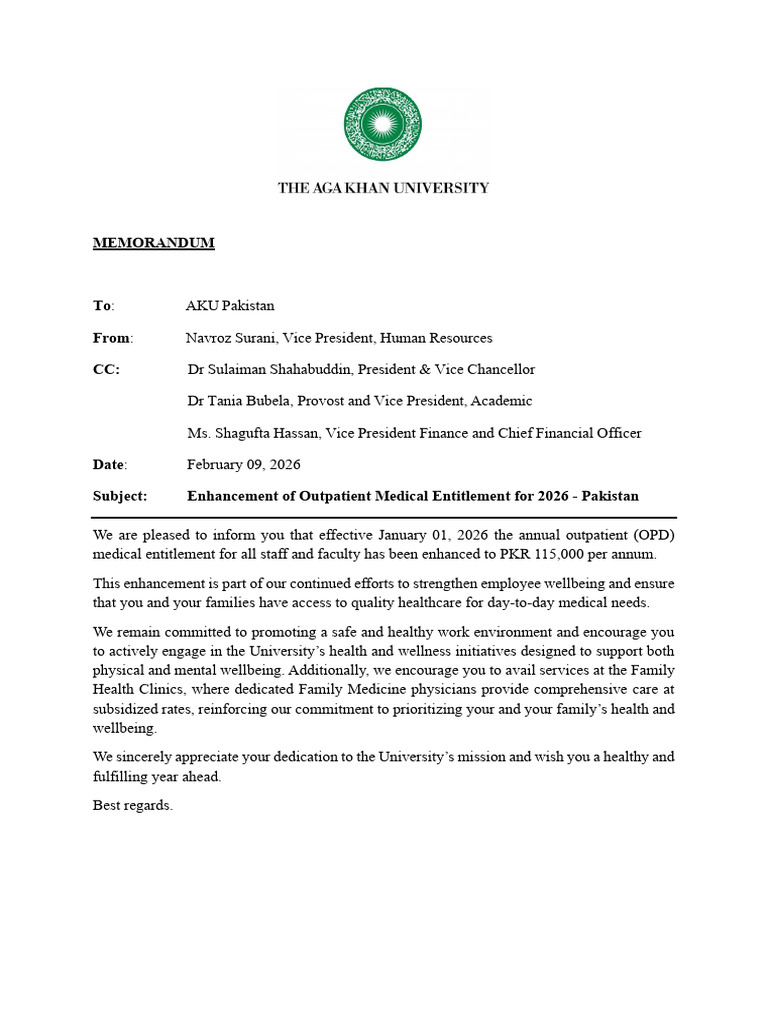 Memorandum - Enhancement of OPD Annual Limits For 2026 - Pakistan | PDF