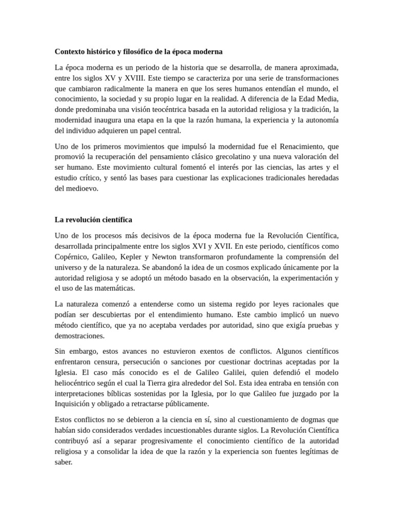 Contexto Historico y Filosofico de La Epoca Moderna C0zSno4 | PDF ...