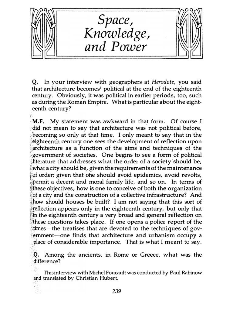 12 - Foucault - Space, Knowledge, and Power | PDF | Hierarchy | Reason