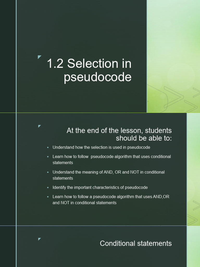 1.2 Selection Pseudocode | PDF | Boolean Data Type | Mathematics