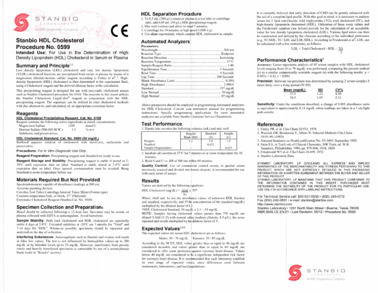 Stanbio HDL | PDF