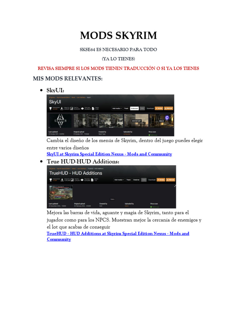 Mods Skyrim | PDF | Entretenimiento | Juego de azar