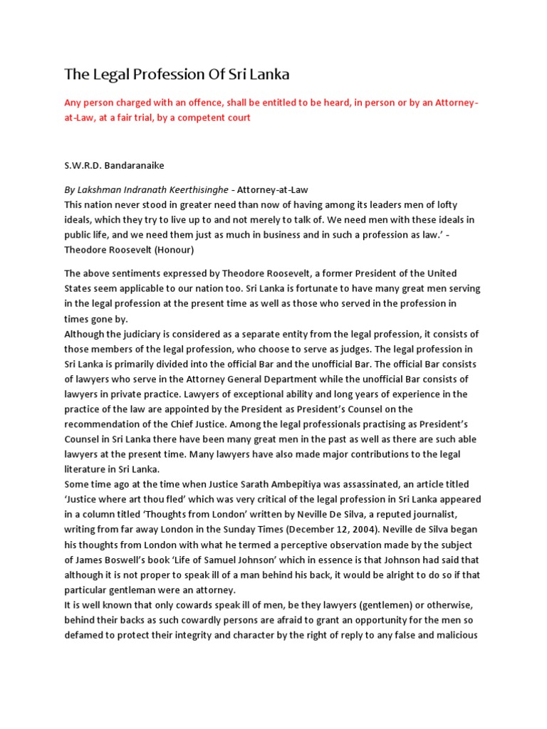 The Legal Profession of Sri Lanka PDF Lawyer Attorney General