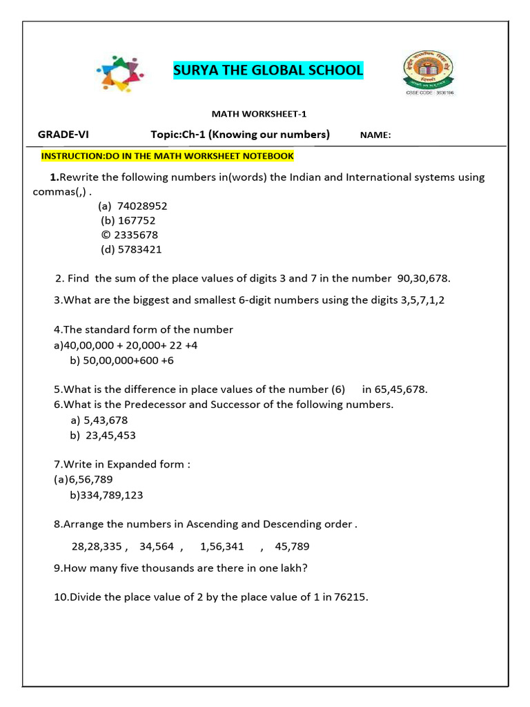 CH 1 (Math Worksheet 1) April (01!04!22) | PDF