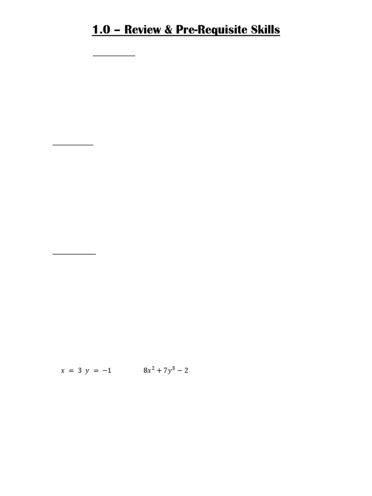 1.0 Review and Pre-Requisite Skills | PDF
