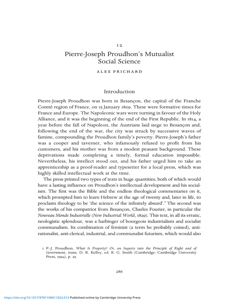 Pierre Joseph Proudhons Mutualist Social Science | PDF | Socialism ...