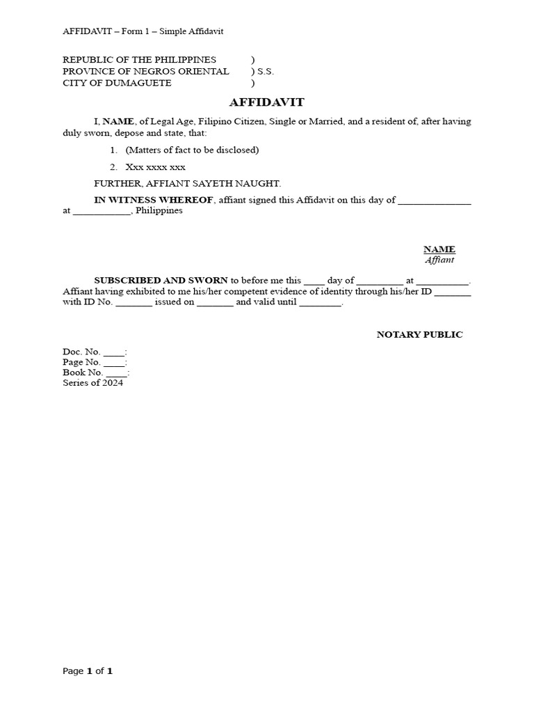 AFFIDAVIT Form 1 Simple Affidavit | PDF