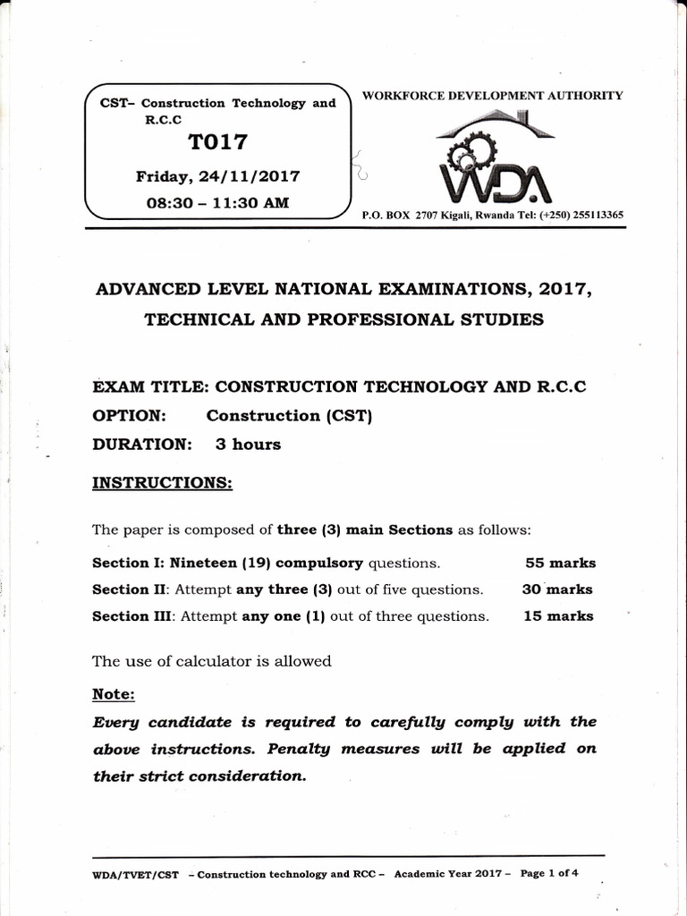 Construnction Technology and R.C.C 2017 Past Paper | PDF | Bending ...