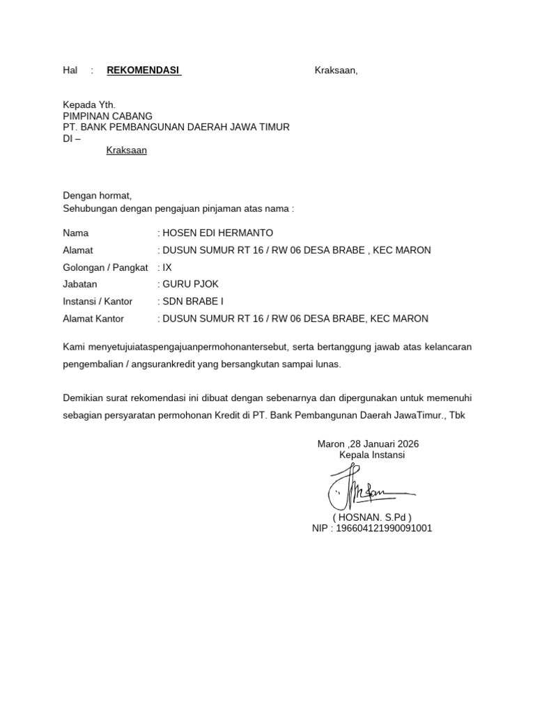 Surat Rekom 1 | PDF
