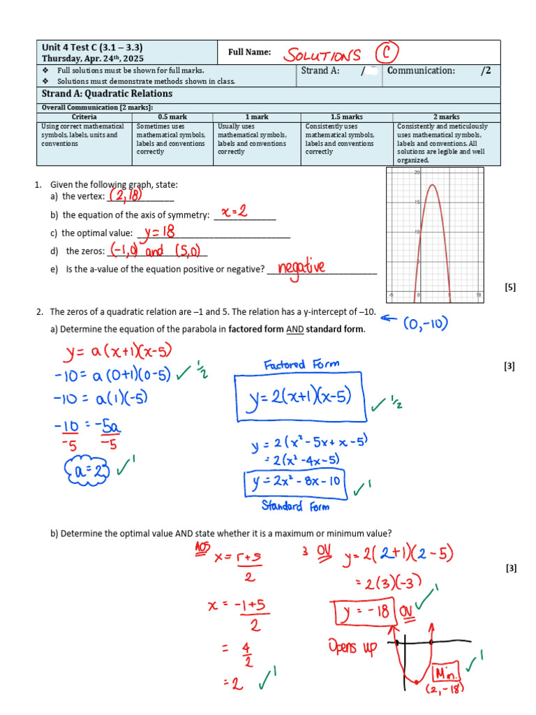 Unit 4 Test C (3.1-3.3) Solutions | PDF | Mathematics | Applied Mathematics