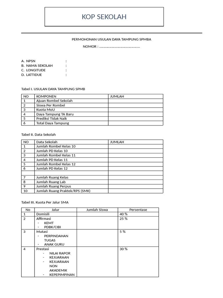 Format Daya Tampung | PDF