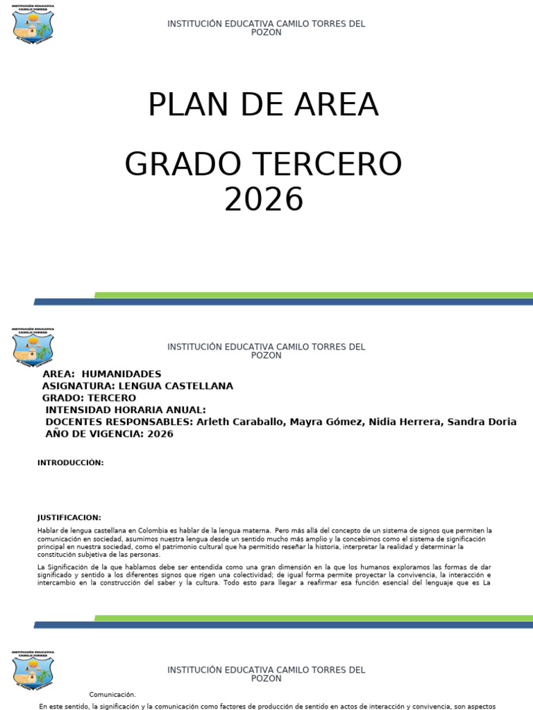 Plan de Area Grado Tercero Año 2026 2 | PDF | Comunicación | Enseñando