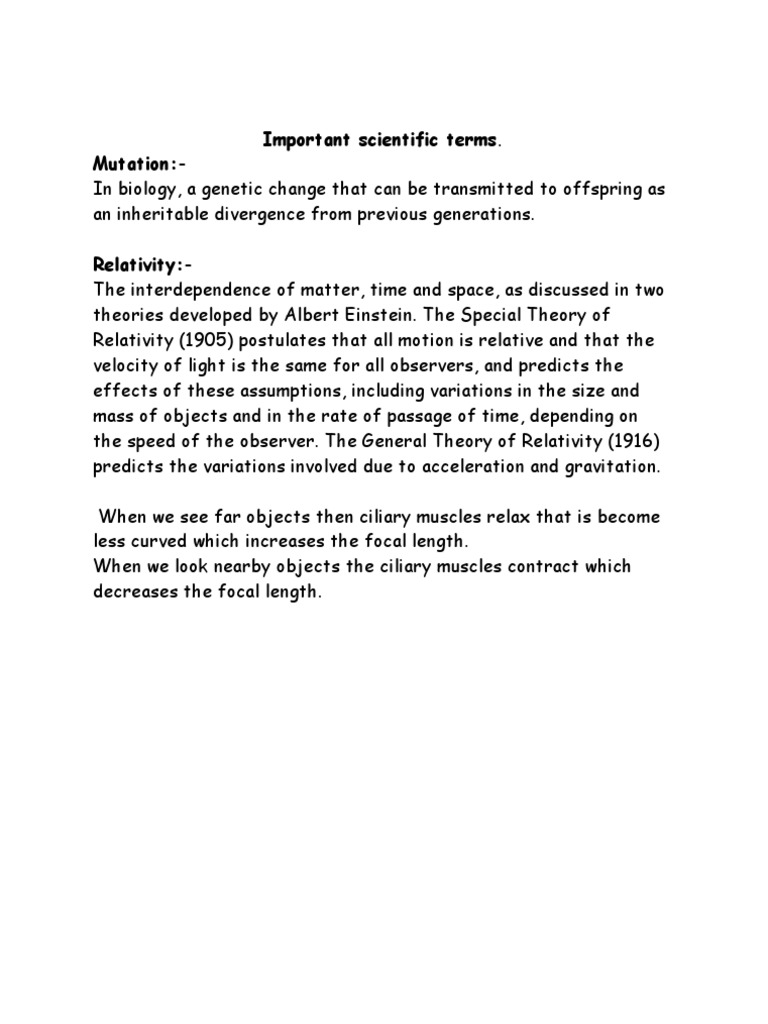 Key Scientific Terms Explained | PDF | Theory Of Relativity | General ...