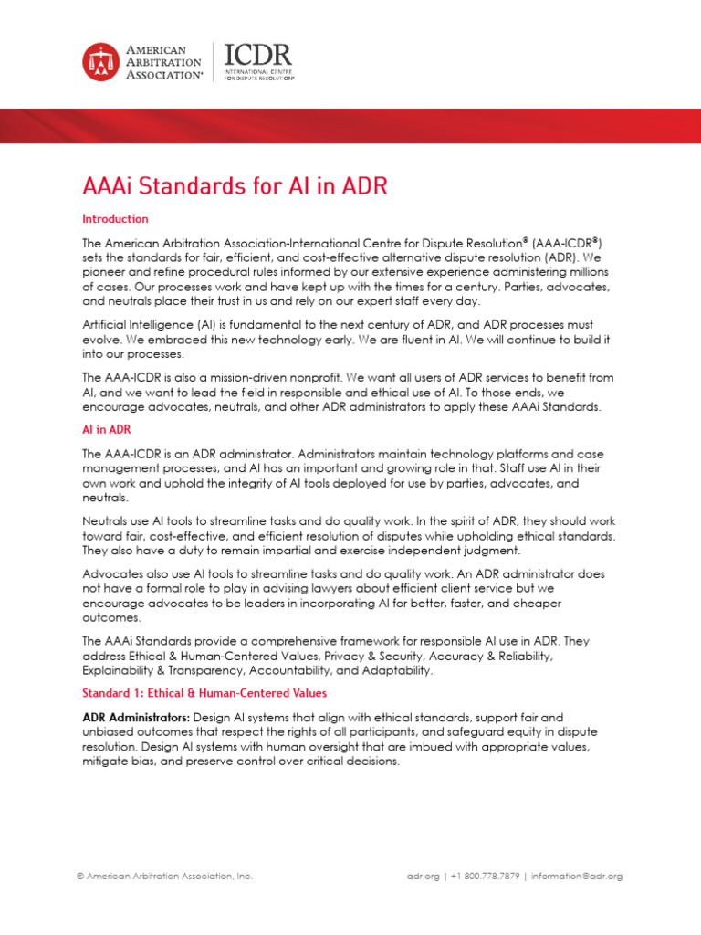 Aaai Standards For Ai in Adr | PDF | Alternative Dispute Resolution ...