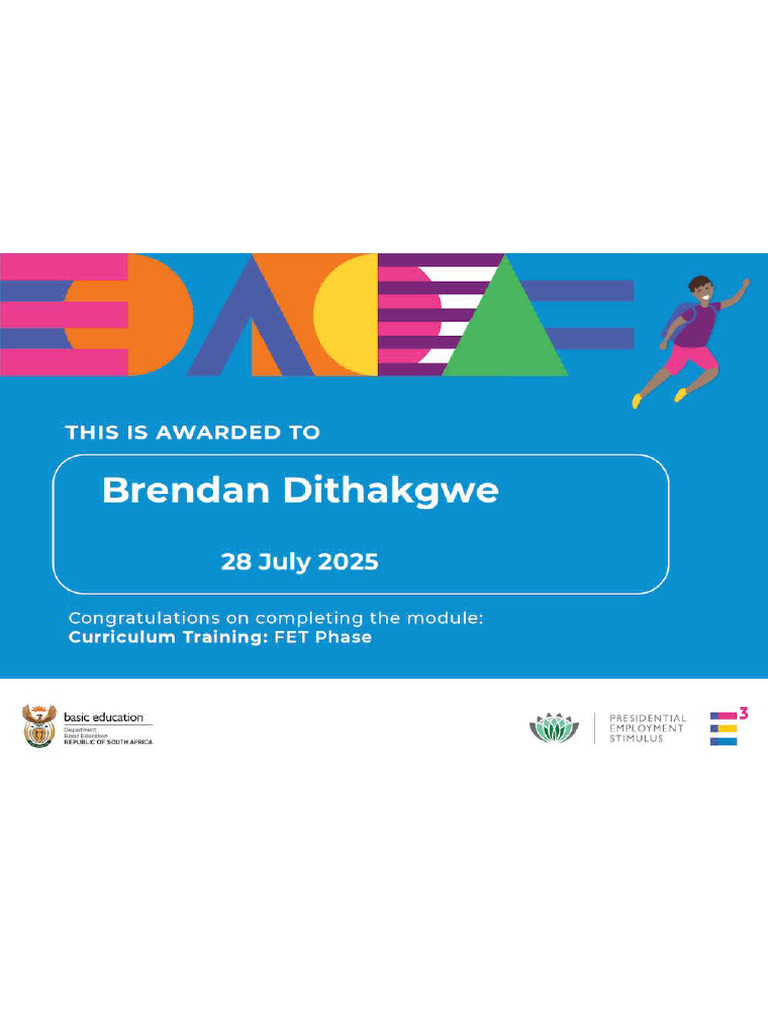Curriculum Assistant FET Phase Certificate B.dithAKGWE | PDF