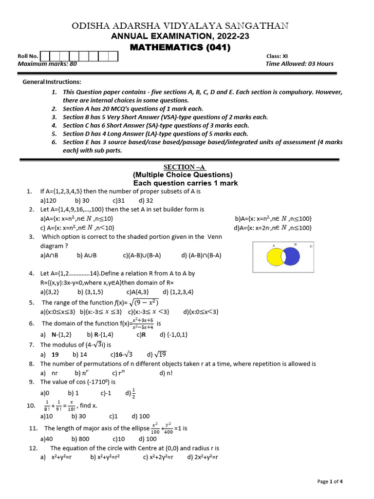 Xi QP Mathematics Annual 2023 | PDF