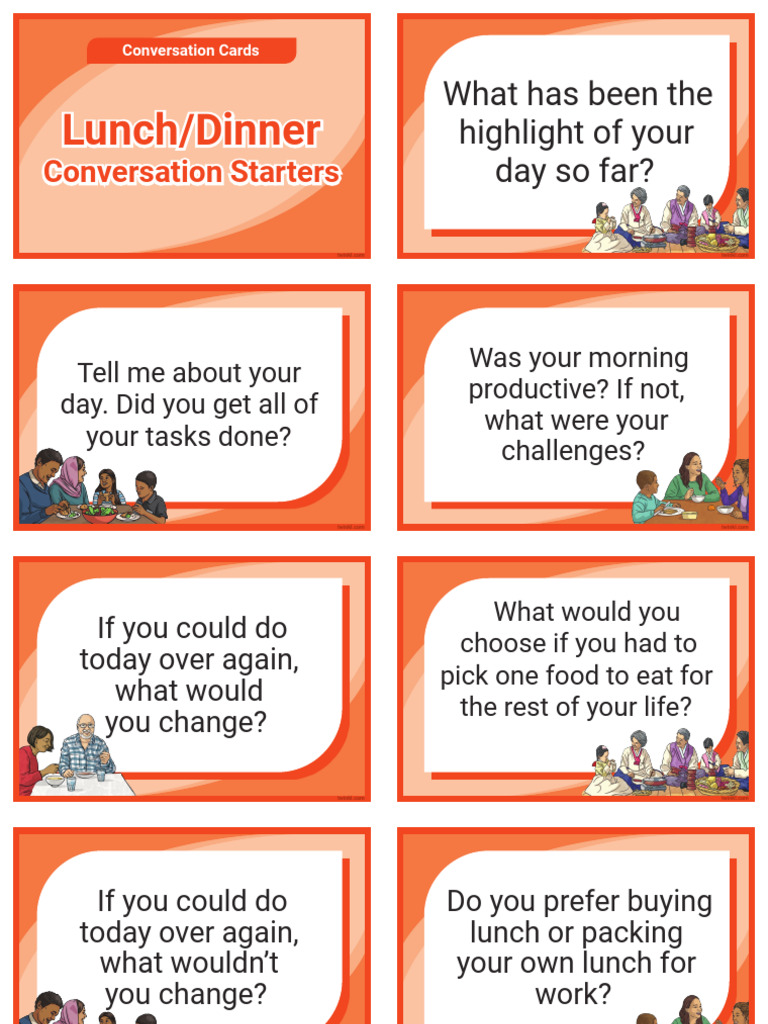Conversation Cards - Lunch or Dinner Conversation Starters | PDF ...