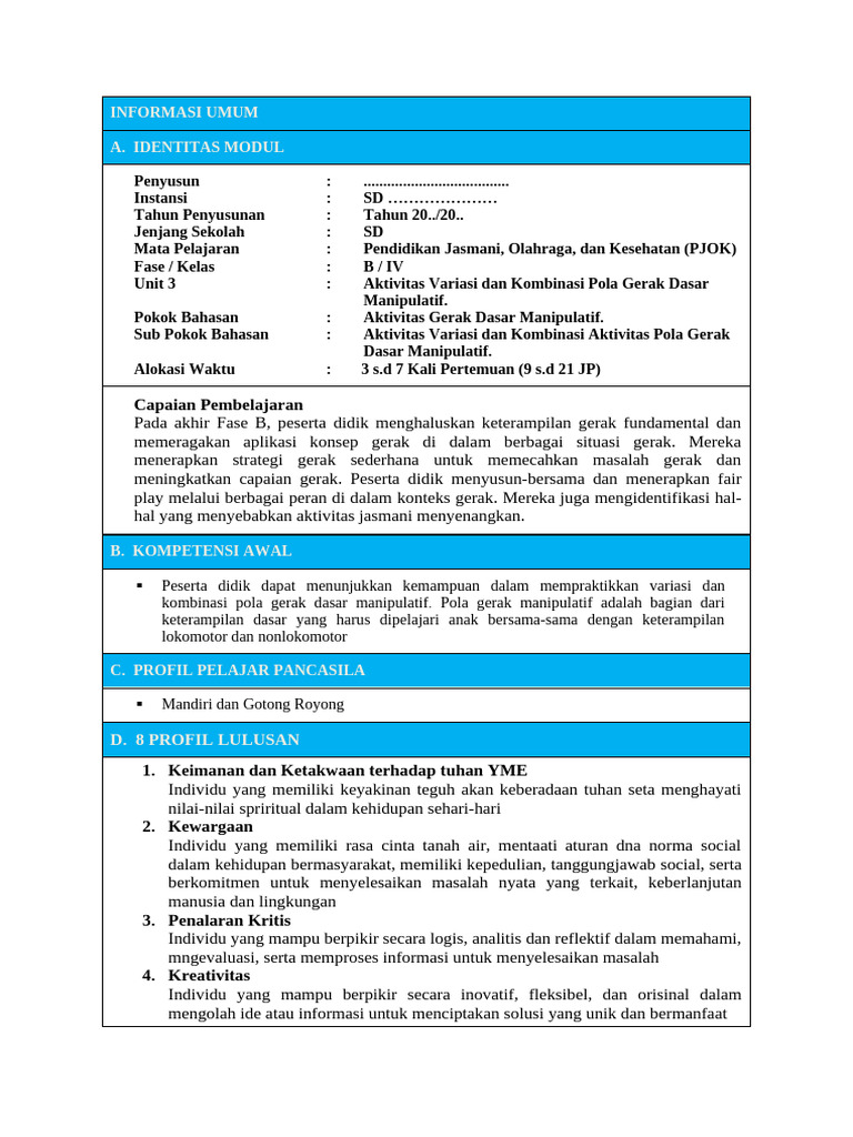 Modul Ajar PJOK Unit 3 | PDF