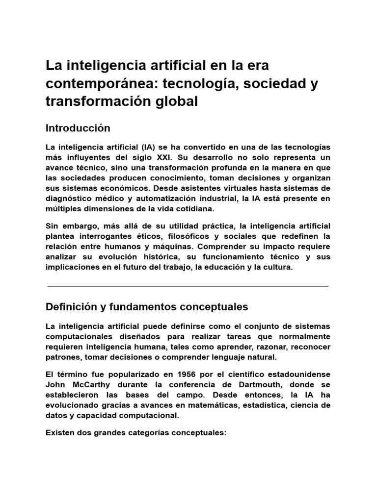 La Inteligencia Artificial en La Era Contemporánea | PDF | Inteligencia ...
