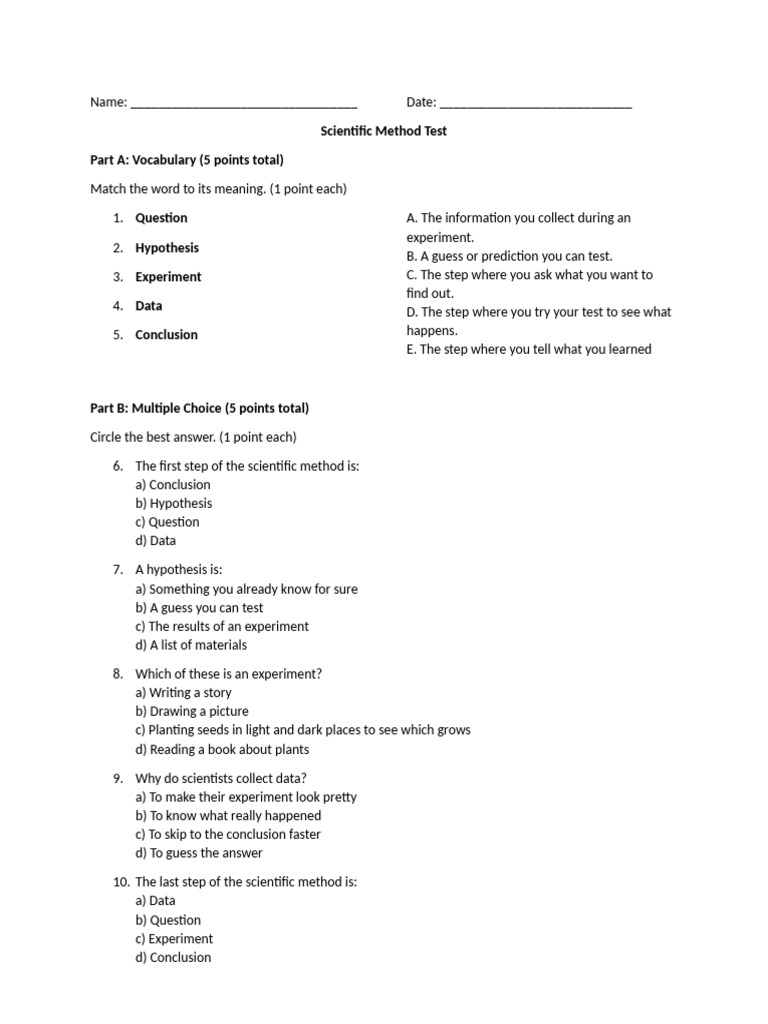 Scientific Method Test Third Grade | PDF | Experiment | Scientific Method