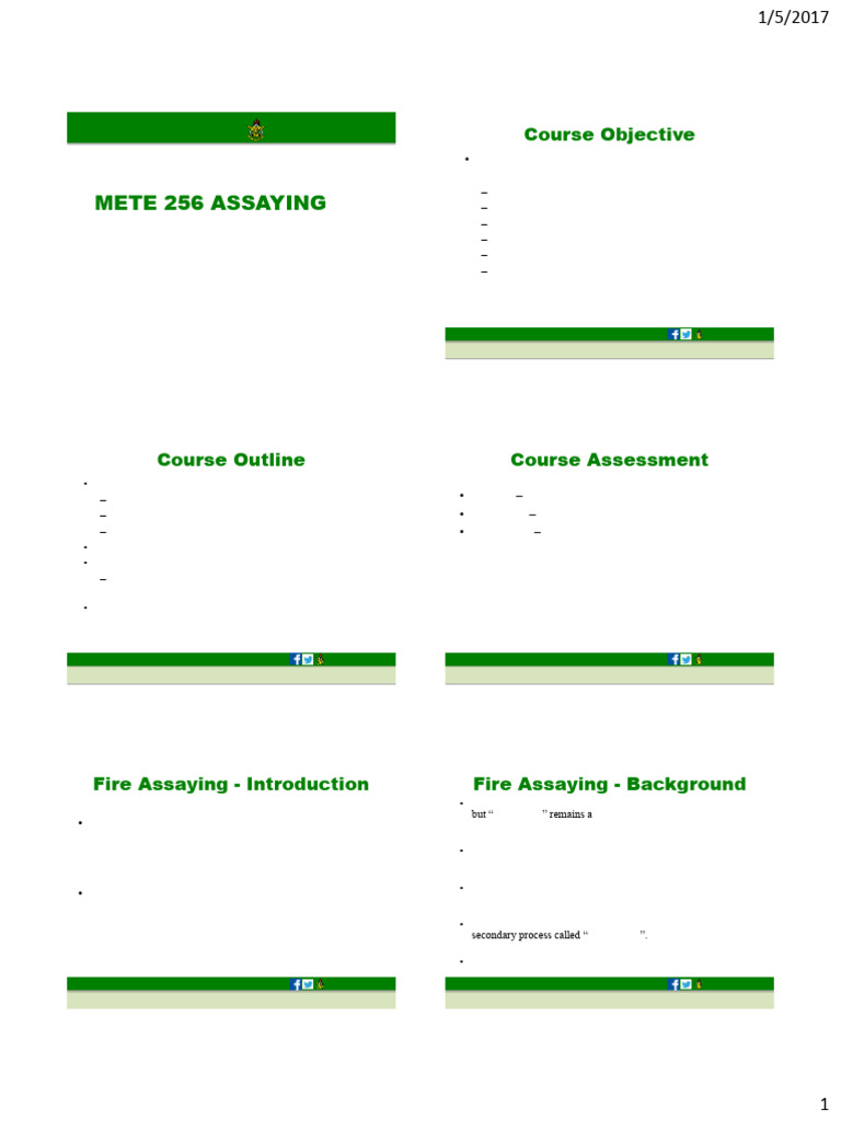 Mete 256 Assaying Lecture Presentation 2 | PDF | Metallurgical Assay ...
