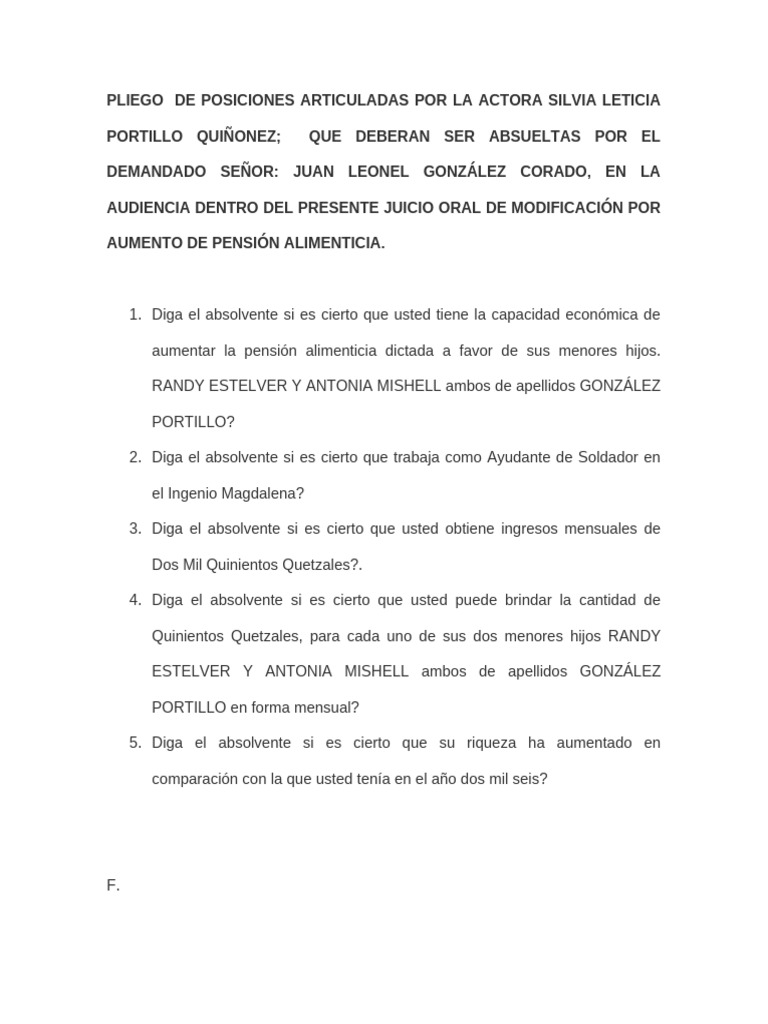 Pliego de Posiciones Articuladas Por La Actora Silvia Leticia Portillo ...
